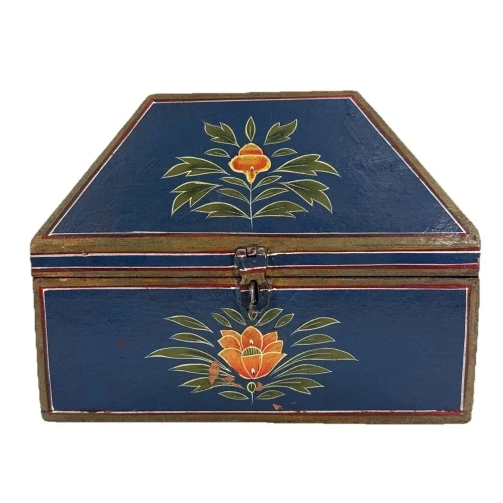 Vintage Wooden Dome Shaped Storage Box Original Old Hand Crafted Painted